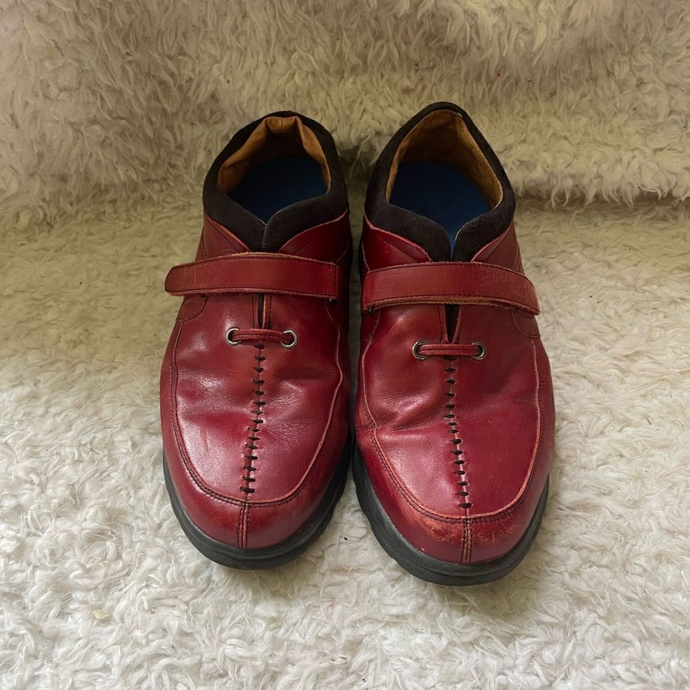 Dr Comfort Delight  leather Red shoes hook & loop adjustable strap SZ11W